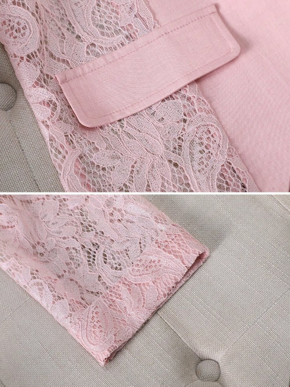 Pink Elegant Women's Sheer 3/4 Sleeve Lightweight Casual Office Blazer Jacket - Picture 4 of 6